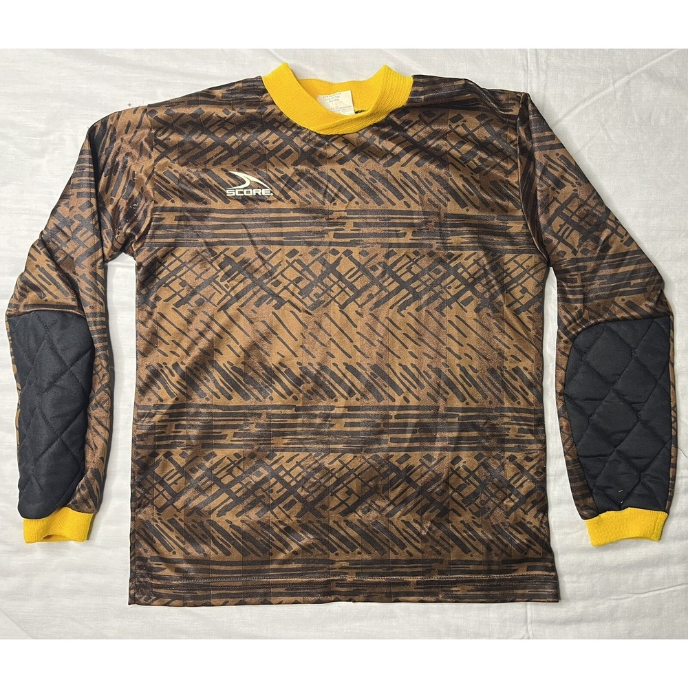 Score Soccer Jersey Youth Size Medium Brown & Yellow Long Sleeve Vintage 1990s